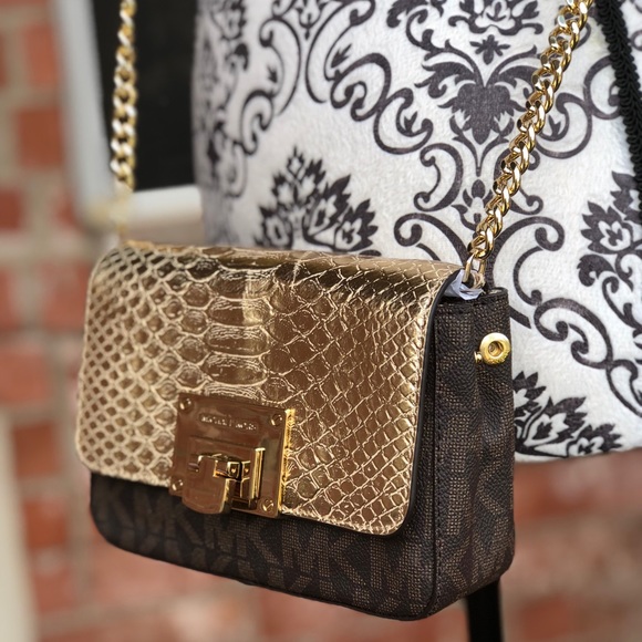 Michael kors Tina small clutch crossbody brown/gld - Picture 3 of 8